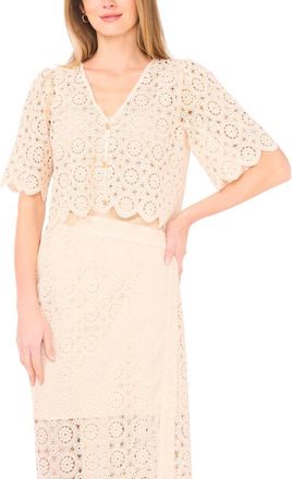 Parker Eyelet Lace V-Neck Short Sleeve Top in Eggnog at Nordstrom Rack, Size X-Large