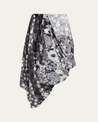 Maison Margiela Draped Floral Silk Midi Skirt
