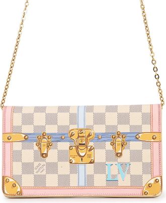 Louis Vuitton Damier Azur Rose Ballerine Damier Azur Chain/Shoulder Wallet (Pre-Owned)