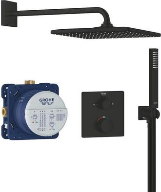 GROHE Precision inbouw regendoucheset - thermostatisch - 31x31 cm hoofddouche - staafhanddouche - mat zwart