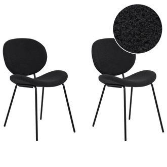 Beliani Beliani - Conjunto De 2 Sillas Boucl&eacute; Hierro Patas Negras Tapas Sin Reposabrazos Dise&ntilde;o Retro Asientos Comedor Negro Luana