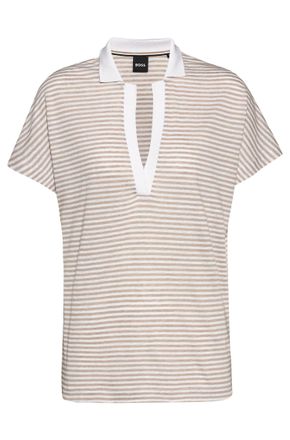 HUGO BOSS Damespolo Boss Enelina Linnen Blend Gestreept in Multi kleur