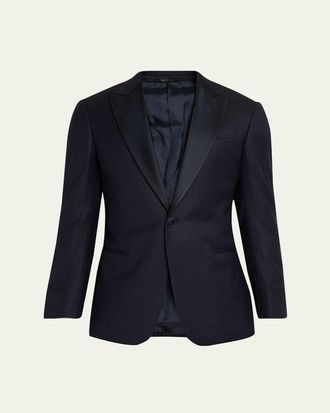 Giorgio Armani Mens Soft Jacquard Satin-Trim Single-Breasted Blazer