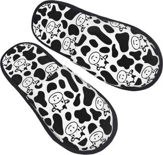 Generic Fuzzy Slippers Cow Print Furry Slippers Flat Warm House Shoes For Party Indoor Hotel L