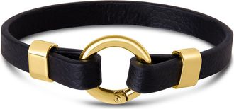 Bruno Magli Mens Black Leather Bracelet, Gold