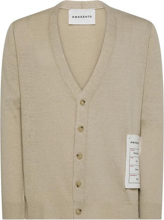 Amaranto Beige Katoen V-Hals Cardigan Sweater - Heren - Vesten - Beige - L - Katoen - Truien & Vesten