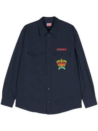 Kenzo logo-appliqu&eacute; cotton shirt - Blue