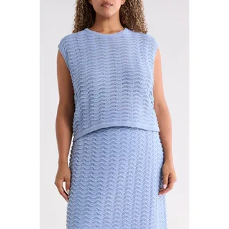 Bernardo Wave Pointelle Knit Sweater in Blue Heron at Nordstrom, Size 3X
