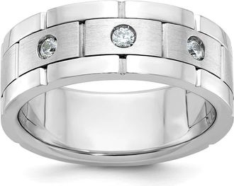 Diamond2Deal 14k White Gold Lab Grown Diamond 3-Stone Band Ring 0.16Ct Clarity- VS Color- G-H