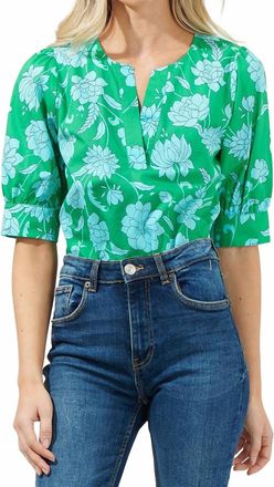 Sugarlips Waterlilly Floral Balloon Sleeve Top In Light Blue