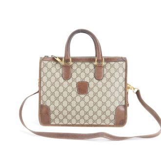 Gucci Brown Leather Coated Canvas Shoulder Bag Tote Bag (Pre-Owned)