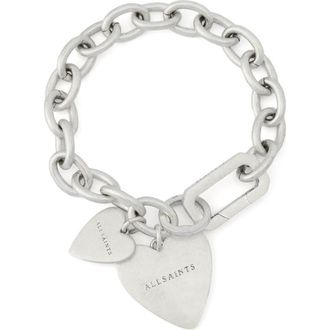 AllSaints Double Heart Chain Link Bracelet in Warm Silver at Nordstrom
