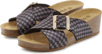 Vivance Pantolette »Sandale, Mule, offener Schuh« mit Komfortkorkfussbett aus Leder, Keilabsatz und Print