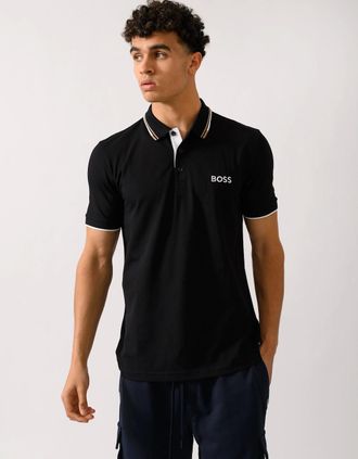 HUGO BOSS Mens BOSS Green Paddy Pro Mens Cotton Blend Polo Shirt With Contrast Logos NOS - Black 002 - Size: 44