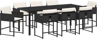 vidaXL Garden Dining Set with Cushion Folding 9 pcs Black Poly rattan vidaXL