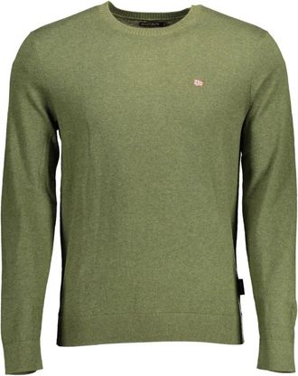 Napapijri Groen Katoenen Shirt met Geborduurd Logo - Heren - Ronde hals truien - Groen - 2XL - Katoen - Truien & Vesten