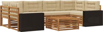 vidaXL Conjunto De Sof&aacute;s De Exterior 7 Uds. Natural Y Beige Poli&eacute;ster Vidaxl