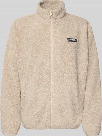 Review Fleecejacke mit Stehkragen und Label-Detail in Beige, Größe XXL