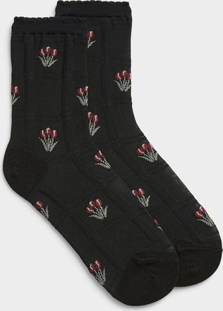 Simons Womens Sheer check and tulip socks