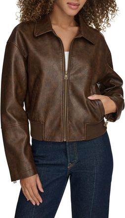 Levi's Faux Leather Bomber Jacket in Saddle at Nordstrom, Size X-Small