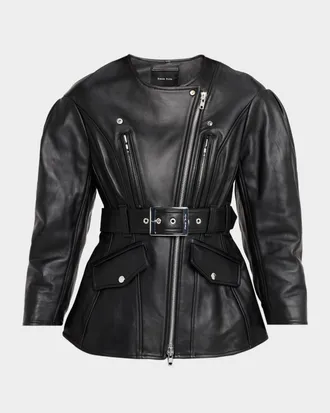 Simone Rocha Sculpted Belt Leather Moto Jacket