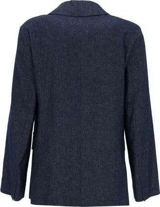 Max Mara Double-Breasted Cotton & Linen Blazer - Blue