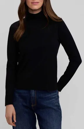 Foxcroft Liv Mock Neck Crepe Knit Top in Black at Nordstrom, Size X-Large