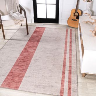 Jonathan Y Designs Raita Modern Distressed Stripe Machine-Washable Ivory/Pink Area Rug