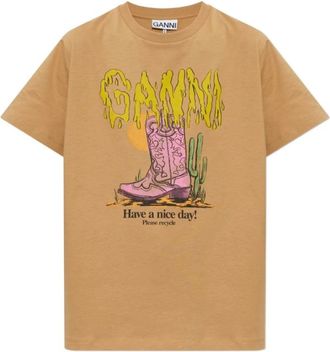 Ganni Mujer, Camisetas, Beige, Talla: XS