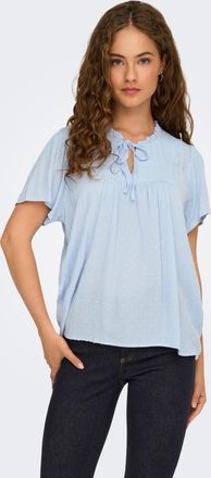 Jacqueline de Yong Kurzarmbluse JDY JDYLIMA LIFE S/S TOP WVN NOOS, Damen, Gr. 34, kentucky blau, Web, Obermaterial: 100% Viskose, unifarben, loose fit normal, V-Ausschni