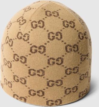 Gucci GG Wool Viscose Lam&eacute; Jacquard Hat, Beige