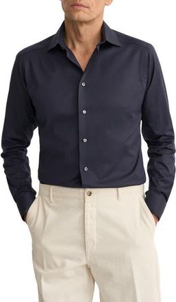 Eton Contemporary Fit Solid Navy Cotton Twill Dress Shirt at Nordstrom, Size 17.5
