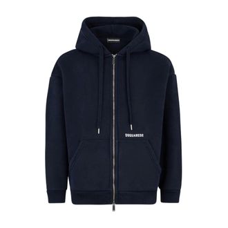 Dsquared2 Logo Boyfriend Fit Zipped Hoodie - male - Dsquared2 - Zip-throughs - Blue - XL - Sweatshirts & Hoodies
