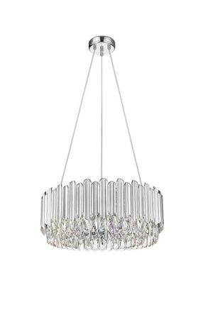 Netlighting Grenada 6 Light Chrome Crystal Pendant Ceiling Light in Grey