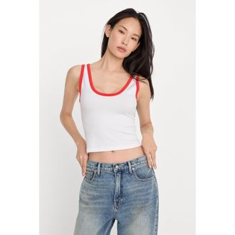 Good American Womens Super Stretch Ringer Tank Top | Flaming Hot, Size Medium | Good American by Khlo&Egrave; Kardashian