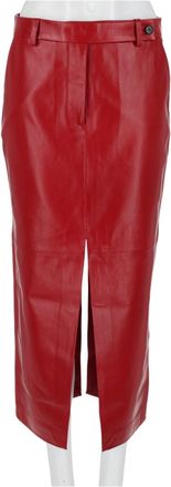 Co Midi Red Lambskin Leather Skirt