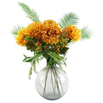 Leaf 100cm Yellow Chrysanthemum Glass Ball Vase in Green