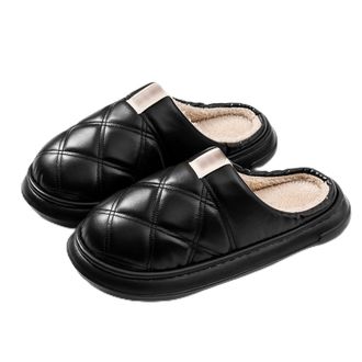 Generic Slippers Women Winter Indoor Outdoor Slip Footwear With Fleece And Thick Sole For Warmth Comfort Waterproof Leather Surface Home Clogs Womens Slippers