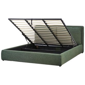 Beliani Cama Con Almacenaje Moderna Tapizado De Tela Verde Oscuro 180 X 200 Cm Bajonna