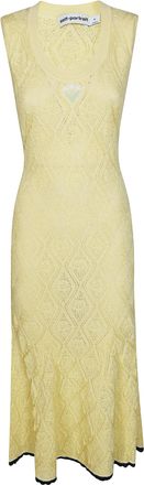 Self Portrait Pointelle Knit Midi Dress With Geometric Motifs And Contrasting Hem