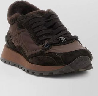 Brunello Cucinelli suede and shearling low-top sneakers