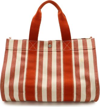 Herm&egrave;s Ivory Canvas Handbag Pouch Tote Bag (Pre-Owned)