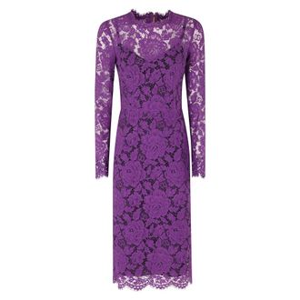 Dolce & Gabbana Kleedjes, Dames, Paars, S, Katoen, Floral Cordonetto Lace Sheath Dress