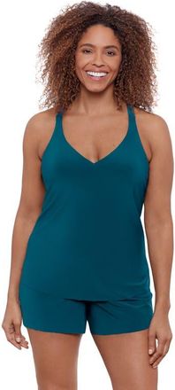 Aqua Green Supportive Y-Back Full Coverage Tankini Swimsuit Top in Lagoon at Nordstrom, Size X-Large