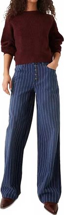 Free People Womens Striped Nia Bf Jean In Indigo Pinstripe