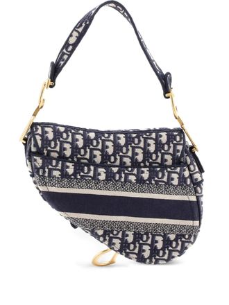 Dior Saddle Handbag Logo Embroidered Oblique Canvas Medium shoulder bag - Blauw