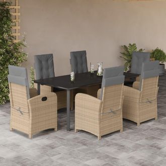 vidaXL Set Comedor De Jard&iacute;n 7 Pzas Con Cojines Rat&aacute;n Sint&eacute;tico Beige Vidaxl