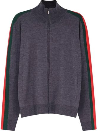 Gucci Chaqueta de cremallera de lana fina con Web - Knitwear - Hombre - Gris - L