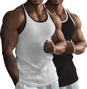 Generic Mens Athletic Lightweight Vest Sleeveless Casual Muscle Tank Top Workout Gym Training Shirts (C, L)