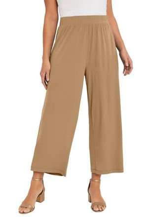 Jessica London Stretch Knit Wide Leg Crop Pant in Soft Camel at Nordstrom, Size 32